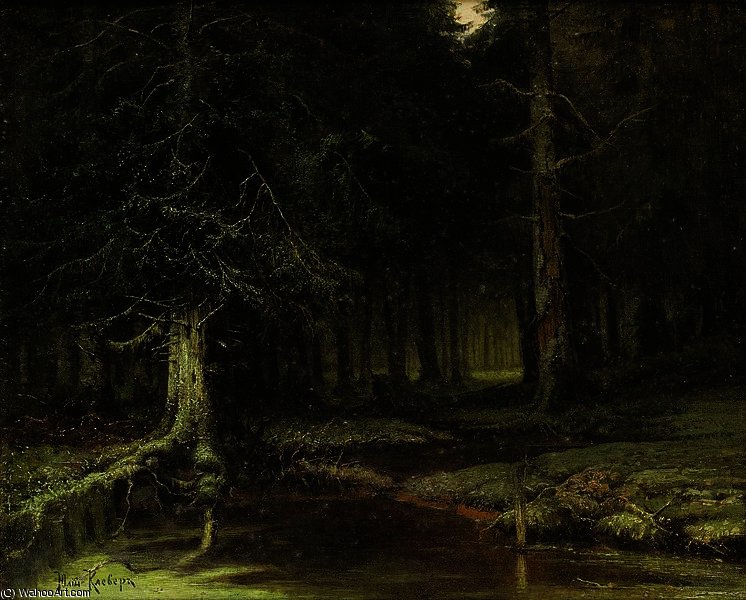 Wikioo.org - The Encyclopedia of Fine Arts - Painting, Artwork by Julius Sergius Von Klever - Ein Blick in den Wald während der Dämmerung