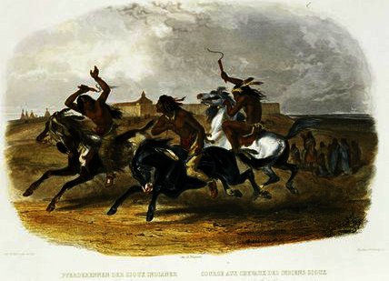 Wikoo.org - موسوعة الفنون الجميلة - اللوحة، العمل الفني Karl Bodmer - Horse Racing of Sioux Indians near Fort Pierre