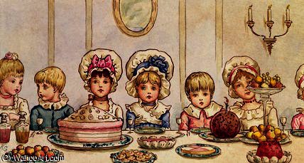 Wikioo.org - The Encyclopedia of Fine Arts - Painting, Artwork by Kate Greenaway - Supper, from 'Christmas in Little Peopleton Manor