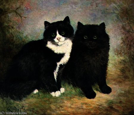 WikiOO.org – 美術百科全書 - 繪畫，作品 Lilian Cheviot - 一个 对  的  猫  猫猫