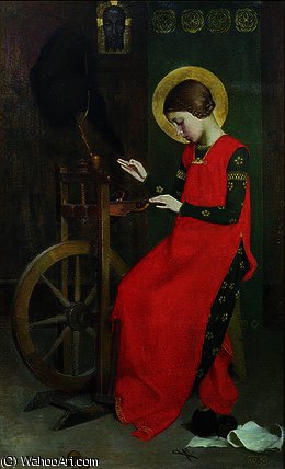 WikiOO.org - Encyclopedia of Fine Arts - Maľba, Artwork Marianne Preindelsberger Stokes - St. Elizabeth of Hungary spinning Wool for the