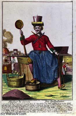 Wikioo.org - The Encyclopedia of Fine Arts - Painting, Artwork by Martin Engelbrecht - The Soap Maker, c.1735 (coloured engraving) (see also (170136))