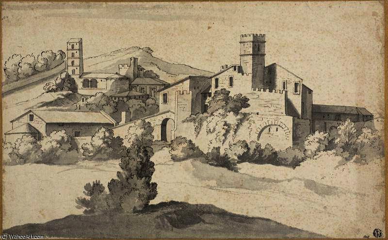 Wikioo.org - The Encyclopedia of Fine Arts - Painting, Artwork by Michel Ange Houasse - Landscape with an Old Castle