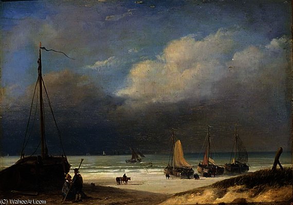 WikiOO.org - Encyclopedia of Fine Arts - Lukisan, Artwork Nicolaas Johannes Roosenboom - Bomschuiten on the beach