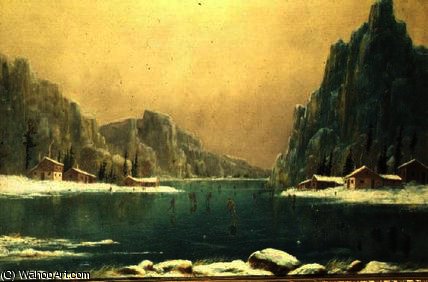 WikiOO.org - Encyclopedia of Fine Arts - Maľba, Artwork Nils Hans Christiansen - Skaters on a Lake