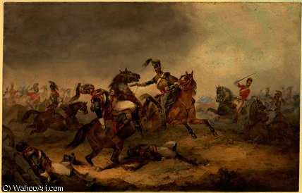 WikiOO.org - Encyclopedia of Fine Arts - Schilderen, Artwork Orlando Norie - Heavy Cavalry at the Battle of Waterloo