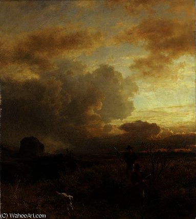 WikiOO.org - Encyclopedia of Fine Arts - Maleri, Artwork Oswald Achenbach - Clearing Thunderstorm in the Countryside