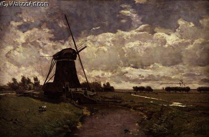 WikiOO.org - Εγκυκλοπαίδεια Καλών Τεχνών - Ζωγραφική, έργα τέχνης Paul Joseph Constantine Gabriel - Windmill at Leidschendam