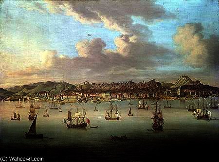 WikiOO.org - Enciclopédia das Belas Artes - Pintura, Arte por Peter Monamy - The British Fleet Sailing into Lisbon Harbour