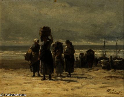 Wikioo.org - The Encyclopedia of Fine Arts - Painting, Artwork by Philippe Lodowyck Jacob Sadee - Arrival of Fishing Smacks