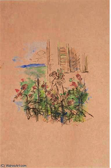 WikiOO.org - Güzel Sanatlar Ansiklopedisi - Resim, Resimler Pierre Laprade - Femme cueillant des fleurs