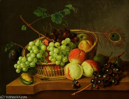 WikiOO.org - 百科事典 - 絵画、アートワーク Pieter Gerardus Van Os - まだ life の ブドウと 桃 には バスケット