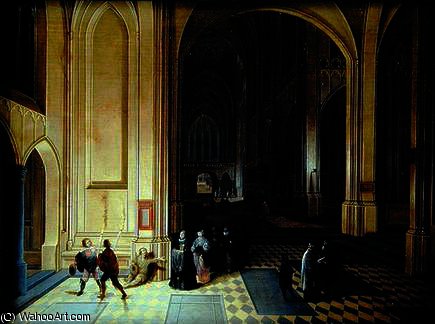 Wikioo.org - The Encyclopedia of Fine Arts - Painting, Artwork by Pieter Neefs The Elder - Interior of a cathedral with a beggar and other figures