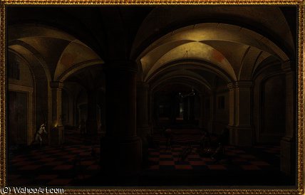 WikiOO.org - אנציקלופדיה לאמנויות יפות - ציור, יצירות אמנות Pieter Neefs The Elder - Vaulted interior with figures