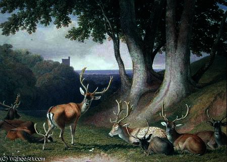 WikiOO.org - Güzel Sanatlar Ansiklopedisi - Resim, Resimler Robert Hills - Landscape with Deer