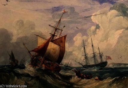 Wikioo.org - The Encyclopedia of Fine Arts - Painting, Artwork by Samuel Owen - A French Fishing Smack in a Swell off Dover