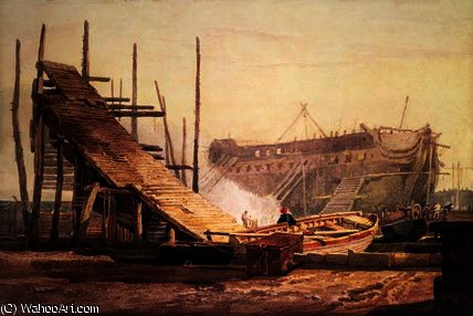 Wikioo.org - สารานุกรมวิจิตรศิลป์ - จิตรกรรม Samuel Prout - A Shipyard at Blackwall