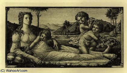 WikiOO.org - 百科事典 - 絵画、アートワーク Sandro Botticelli - ヴィーナス リクライニング  と一緒に  キューピッド