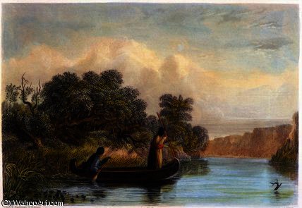 WikiOO.org - Encyclopedia of Fine Arts - Maleri, Artwork Seth Eastman - Spearing Fish from a Canoe