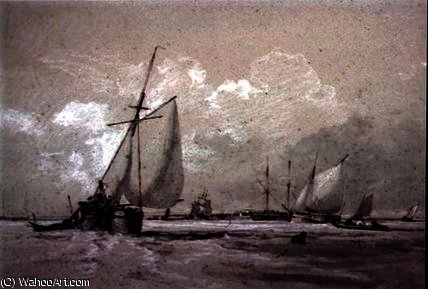 Wikioo.org - The Encyclopedia of Fine Arts - Painting, Artwork by Augustus Wall Callcott - Fishing Smack Lying to