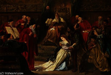 Wikioo.org – La Enciclopedia de las Bellas Artes - Pintura, Obras de arte de John Gilbert - Cordelia en el Corte de rey lear ,