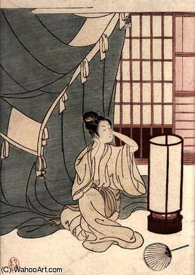 Wikioo.org – L'Enciclopedia delle Belle Arti - Pittura, Opere di Suzuki Harunobu - giovane donna in ginocchio