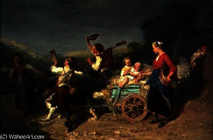 Wikioo.org - สารานุกรมวิจิตรศิลป์ - จิตรกรรม Theodore Gerard - Children with a dog cart
