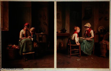 WikiOO.org - Εγκυκλοπαίδεια Καλών Τεχνών - Ζωγραφική, έργα τέχνης Theophile Emmanuel Duverger - The Lesson and The Card Game