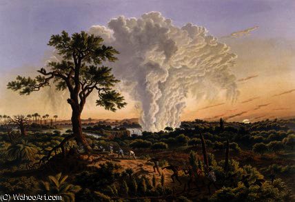 WikiOO.org - Encyclopedia of Fine Arts - Festés, Grafika Thomas Baines - The Falls by Sunrise with the spray cloud rising