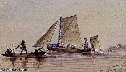Wikoo.org - موسوعة الفنون الجميلة - اللوحة، العمل الفني Thomas Baines - The Long Boat of the Messenger attacked