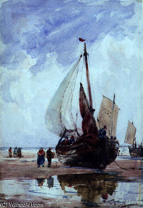 Wikioo.org - The Encyclopedia of Fine Arts - Painting, Artwork by Thomas Bush Hardy - A beached fishing smack