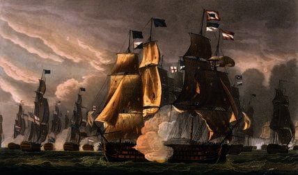 Wikioo.org - The Encyclopedia of Fine Arts - Painting, Artwork by Thomas Whitcombe - The Battle of Cape St. Vincent, February 14th