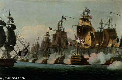 WikiOO.org - Encyclopedia of Fine Arts - Maalaus, taideteos Thomas Whitcombe - The Battle of Trafalgar, 21st October