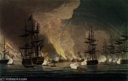 Wikioo.org - The Encyclopedia of Fine Arts - Painting, Artwork by Thomas Whitcombe - The Bombardment of Algiers by the Royal Navy,