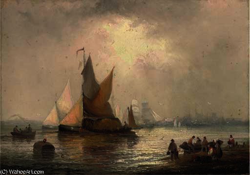 Wikioo.org - The Encyclopedia of Fine Arts - Painting, Artwork by William Thornley - Hay barges on the estuary