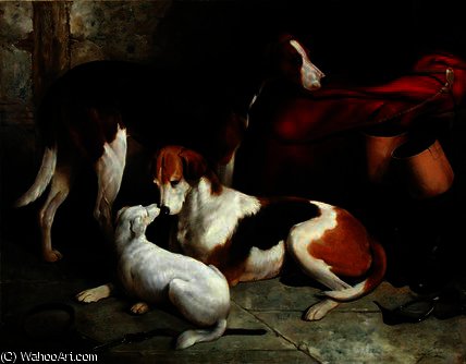 Wikioo.org - The Encyclopedia of Fine Arts - Painting, Artwork by William Barraud - A Couple of Lord Henry Bentinck's Foxhounds