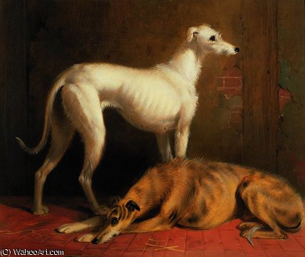 WikiOO.org - دایره المعارف هنرهای زیبا - نقاشی، آثار هنری William Barraud - Deerhounds in an Interior