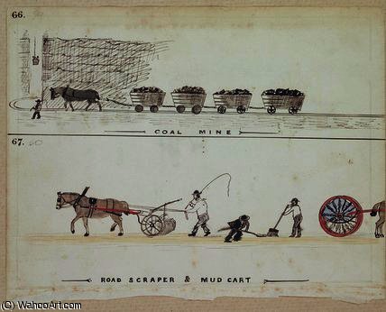 WikiOO.org - Encyclopedia of Fine Arts - Maľba, Artwork William Francis Freelove - Coal Mine, Road Scraper and Mud Cart