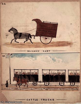 Wikioo.org – L'Enciclopedia delle Belle Arti - Pittura, Opere di William Francis Freelove - il ferrovia carrello  e le  bestiame  camion