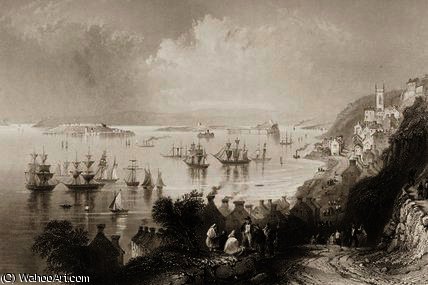 WikiOO.org - Encyclopedia of Fine Arts - Målning, konstverk William Henry Bartlett - Cobh harbour,