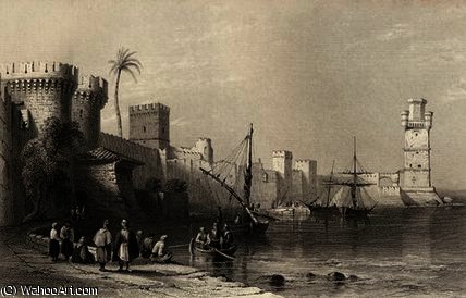 WikiOO.org - אנציקלופדיה לאמנויות יפות - ציור, יצירות אמנות William Henry Bartlett - Harbour of Rhodes