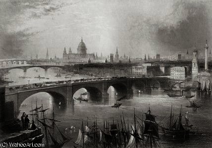 Wikioo.org – L'Enciclopedia delle Belle Arti - Pittura, Opere di William Henry Bartlett - Londra , Southwark e blackfriars ponti oltre