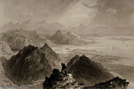 WikiOO.org - אנציקלופדיה לאמנויות יפות - ציור, יצירות אמנות William Henry Bartlett - View of Bantry Bay from Sugarloaf Mountain