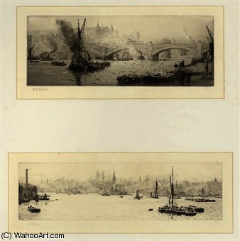 Wikioo.org - The Encyclopedia of Fine Arts - Painting, Artwork by William Lionel Wyllie - Two scenes of shipping on the thames