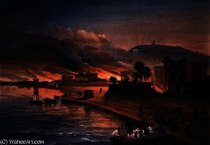 WikiOO.org - Encyclopedia of Fine Arts - Schilderen, Artwork William Simpson - Burning of the Government Buildings at Kertch