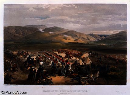 Wikioo.org - The Encyclopedia of Fine Arts - Painting, Artwork by William Simpson - Charge of the Heavy Brigade at the Battle
