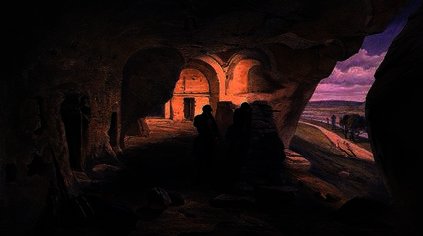 Wikioo.org - The Encyclopedia of Fine Arts - Painting, Artwork by William Simpson - Excavated Church in the Caverns of Inkerman