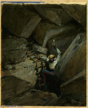 Wikioo.org - The Encyclopedia of Fine Arts - Painting, Artwork by William Simpson - Fallen Voussoirs of Robinson's Arch, Jerusalem