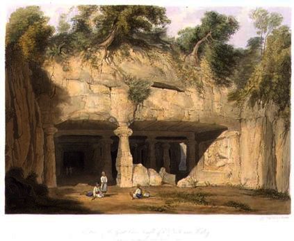 Wikioo.org - The Encyclopedia of Fine Arts - Painting, Artwork by William Westall - Exterior of the Great Cave Temple of Elephanta