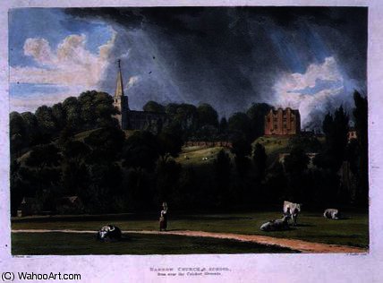Wikioo.org - The Encyclopedia of Fine Arts - Painting, Artwork by William Westall - Harrow Church and School from near the Cricket